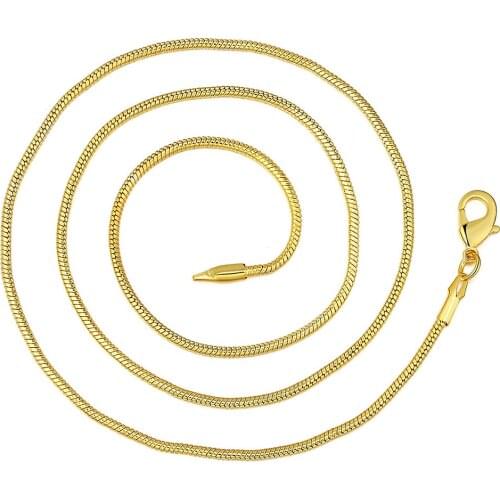 5PCS/LOT 16-30INCH Beautiful fashion Elegant Gold color 2MM snake chain pretty for MEN women Necklace Can for pendant JSH-LN043