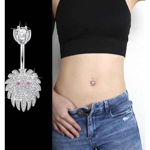 925 Sterling Silver Lion Head Navel Piercing Belly Button Rings High Quality Hypoallergenic Body Jewelry Women Men Dancing Gift