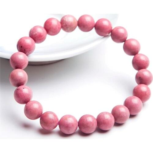 9mm Rose Pink Round Beads Jewelry Charm Bracelet Femme Natural Genuine Rhodonite Gems Stone Love Stretch Bracelets For Women