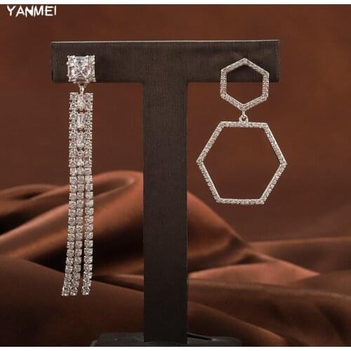 Asymmetrical Long Geometric Unique Stud Earrings for Women Chain Tassels Popular Luxury Jewelry Banquet High-end Earrings