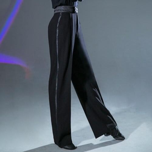 2019 Professional Men Black Latin Dance Pants Adult Ballroom Dance Pants Salsa Tango Rumba Samba Cha Cha Latin Trousers DQS2949