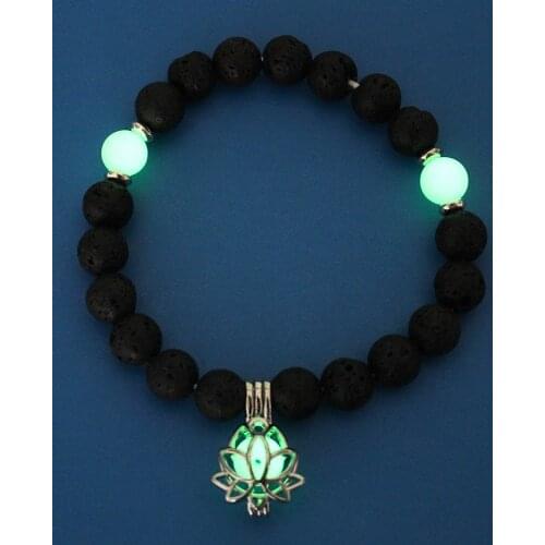Black Red Natural Stones Women Buddhism Jewelry Luminous Glowing In The Dark Lotus Elephant Pendant Charm Bracelet