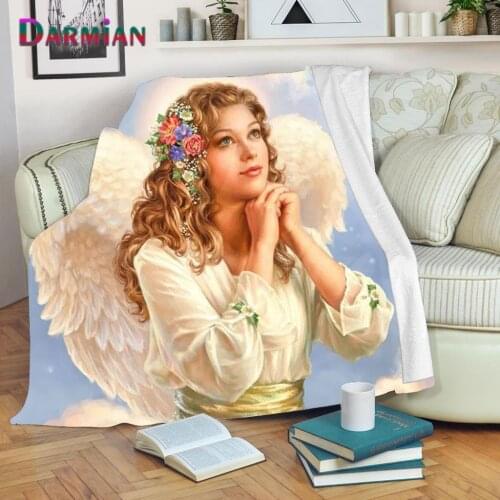 DARMIAN Summer Thin Quilt Super Warm Fleece Blankets Beautiful Angel Sister Pattern Bedspread Portable Airplane Travel Coverings