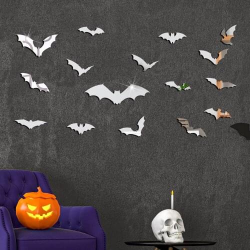 Halloween Bat Acrylic Mirror Wall Stickers 3D DIY Self-adhesive Wall Sticker Living Room Bar Haunted House Halloween Decoration