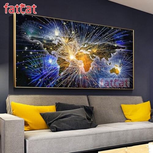 FATCAT Abstract world map light Large Diy Diamond Painting Full square round drill 5d Diamond Embroidery Mosaic Decor AE2361