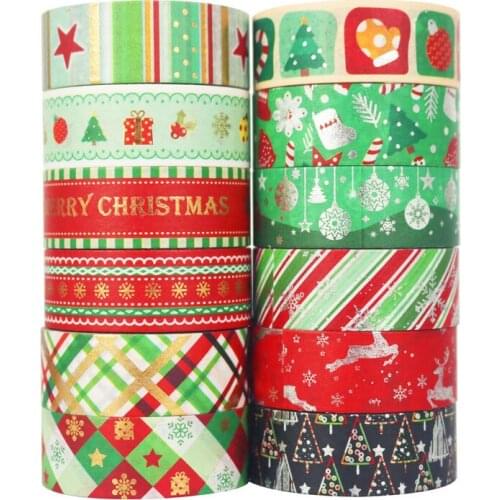 12Pcs/Set Christmas Washi Tapes Stars, Colored Stripes,Snow,Tree,stockings,gift,Gloves Kawaii Masking Tapes washi tape stickers