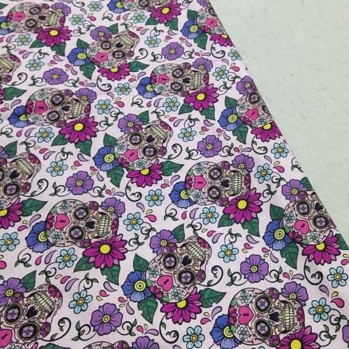 100% Cotton Latest Skull Fabric Design Green Leaf Colorful Flower Skull Halloween Printed Fabric Patchwork 45x105cm Home Decor