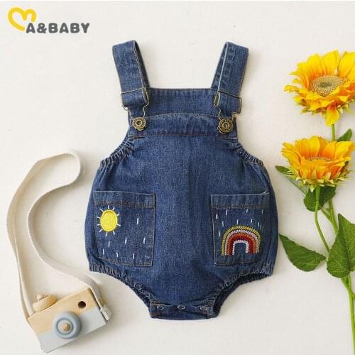 Ma&Baby0-18M Spring Summer Newborn Infant Baby Boy Girl Denim Romper Sleeveless Rainbow Jumpsuit Overalls Costumes