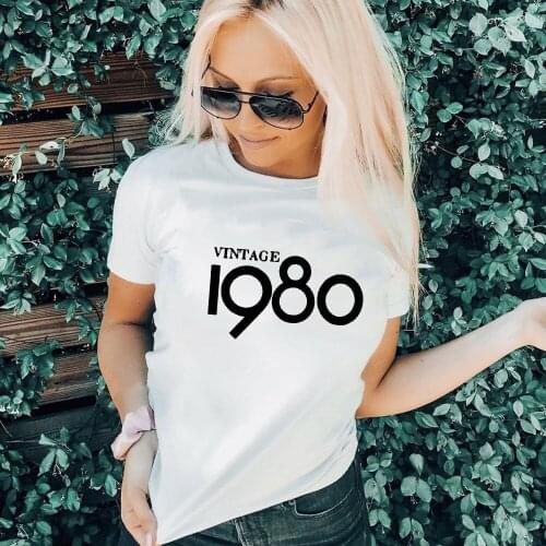 Fashion Women T-shirt Vintage 1980 Letter Print 40th Birthday Party T Shirts Short Sleeve Tees Ladies Gift Tops Camisetas Mujer