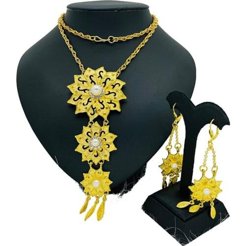 Fashion New Ethiopian Jewelry Set Pendant Necklace & Earring Fashion dubai Design Gold Nigeria wedding bridal set charms gift