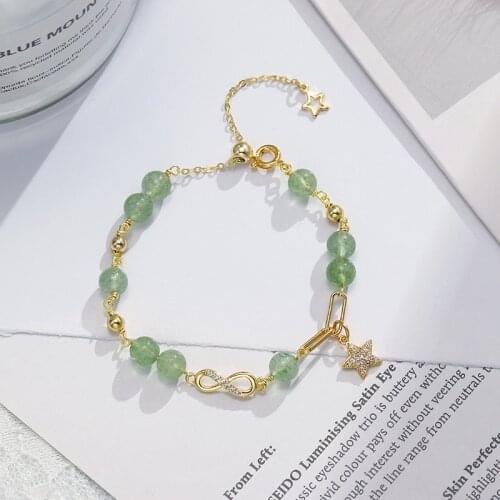 Natural Green Strawberry Bracelet Female Mobius Luck In Love Crystal Bangles INS Niche Design Gift Jewelry for girl women