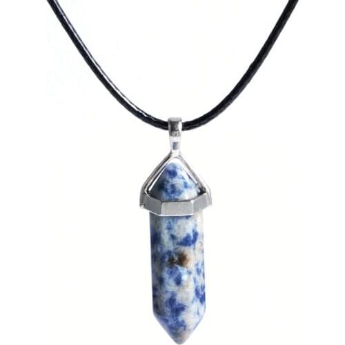 Natural Stone Hexagon Crystal Pillar Shape Pendant Necklace Jewelry