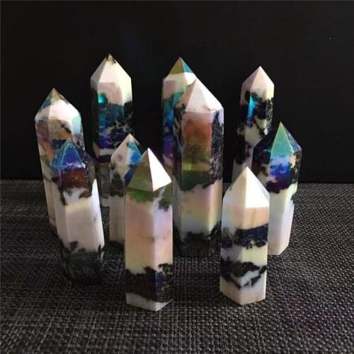 Natural Crystal Angel Aura Point Healing Obelisk Black and White Zebra Quartz Wand Beautiful Ornament for Home Decor Pyramid