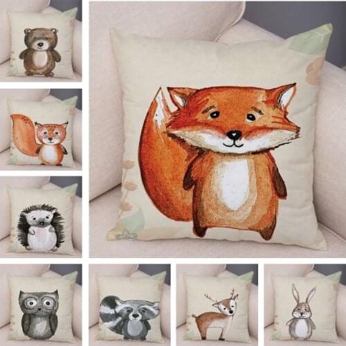 Nordic Style Fox Bear Cushion Cover Decor Cute Cartoon Animal Rabbit Pillow case for Sofa Home Car Horse Pillowcase 45x45cm
