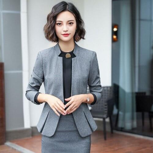 IZICFLY New Fall high quality Business gray jacket women Slim black blazer feminino Office coats female plus size work wear
