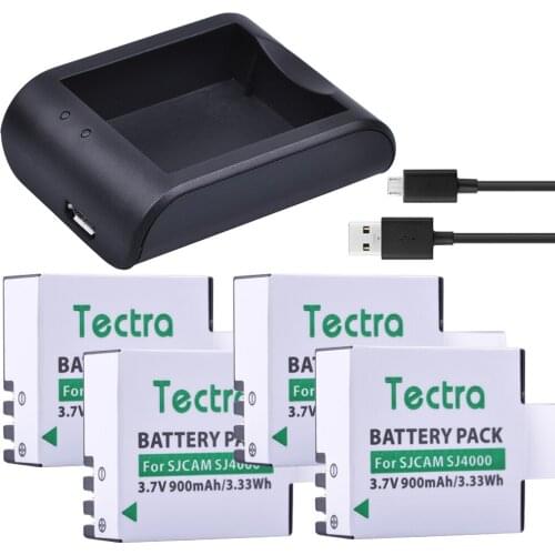 New 3.7V 4Pcs SJCAM SJ4000 Battery +USB Charger for SJCAM SJ4000 SJ 5000 SJ6000 SJ7000 SJ8000 SJ9000 and SJ M10 Cameras