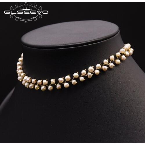 GLSEEVO Natural Fresh Water Pearl Choker Necklace For Women Wedding Engagement Handmade Fine Jewelry Collares GN0171