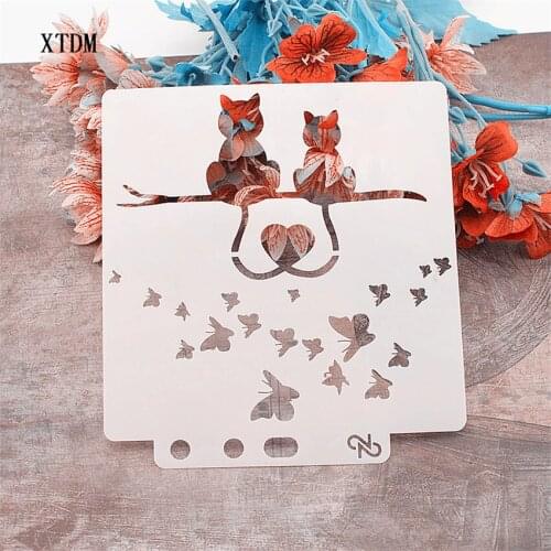 Couple kitten plastic mold shield DIY cake scrapbook stencils hollow Embellishments printing lace ruler Valentines Day