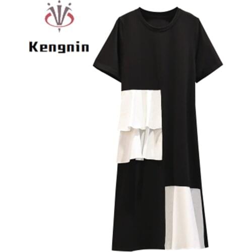 Dresses Woman Summer 2021 New Loose T-Shirt Dresses for Women Ruffles Asymmetrical Patchwork Cotton Large Size Dresses KE1370