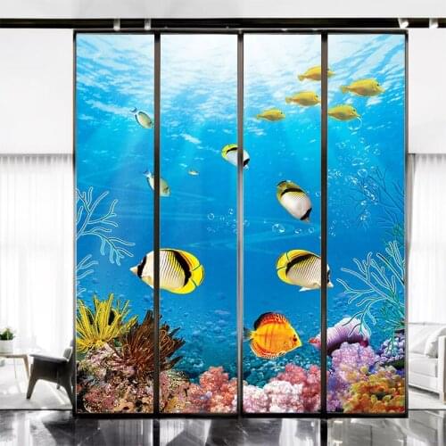 Underwater world furniture film self-adhesive refurbishment wardrobe sliding door sticker frosted sliding glass door