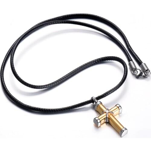 100% Not Fade Stainless Steel Religious Cross Cremation Jewelry Urn Necklace for Ashes, Black Cord Cross Memorial Pendant