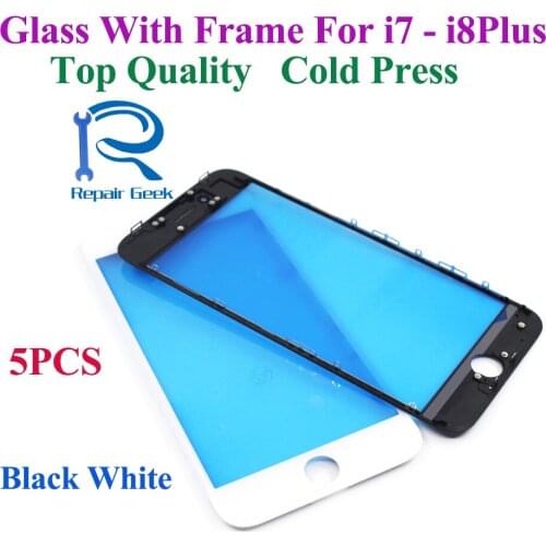 Repair Geek 5pcs Glass with Frame For iPhone 7 8 plus Front Glass Lens with Frame Bezel Cold Press Close Original Top Quality