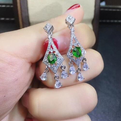Luxurious geometry water drop Natural green diopside drop earrings 925 silver natural gemstone earrings women party jewelry