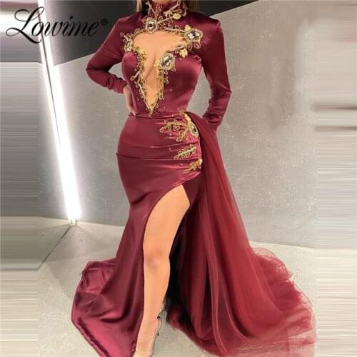 Sexy Plus Size Customized Evening Dress With High Split Side Gold Beaded Long Prom Dresses Formal Occasion Dress Evening Wear