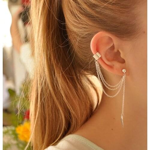 FNIO Ear Clips Jewelry Fashion Personality Metal Ear Clip Leaf Tassel Earrings For Women Gift Pendientes Ear Cuff Caught In Cuff
