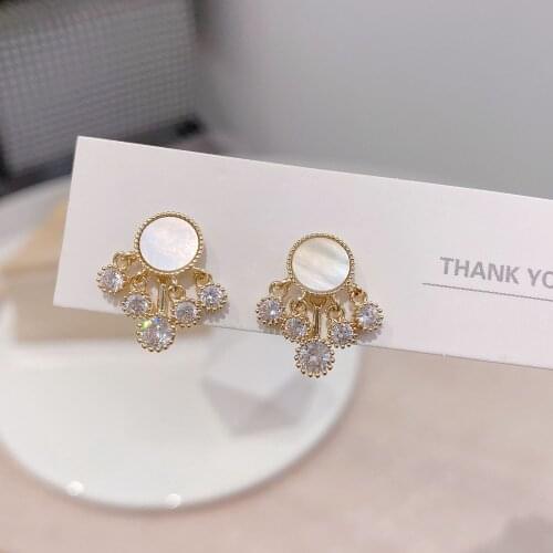 Version Natural Shell Bling Super Flash Zircon Tassel Temperament Earrings Ladies Accessories Girlfriend Holiday Exquisite Gifts
