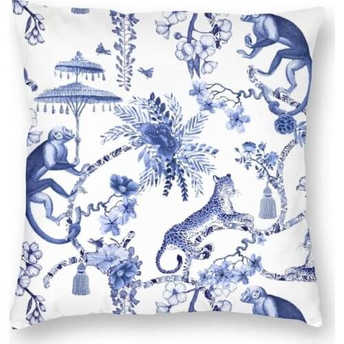 Playful Menagerie Blue And White Chinoiseire Pattern Cushion Cover 45x45cm Home Decor 3D Print Porcelain Throw Pillow for Car