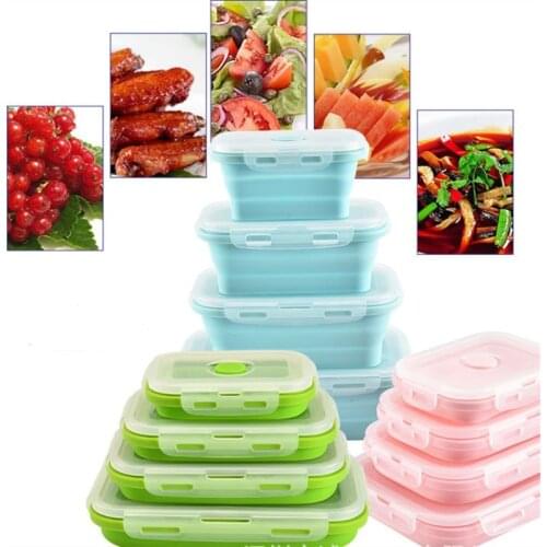 Collapsible Silicone Food Box Foldable Food Fruit Salad Storage Rectangle Bento