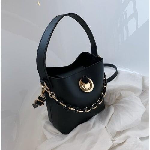 Bucket Designer Bag Brand Solid Color Lock Chain Tote Pu Leather Single Crossbody Handbag Versatile All-Match Women Small Bags