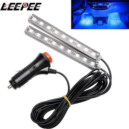 LEEPEE LED Strip Lights Cigarette LED Decoration Lamp Car-styling DC 12V Dash Floor Foot Car Atmosphere Lamp 2x 9 LED