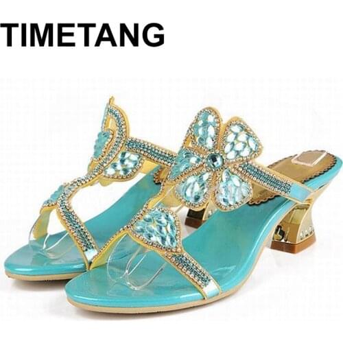 TIMETANG 2021new fashion thick med high heel gladiator sandals woman sandals summer slippers flowers female elegant outdoorE1047