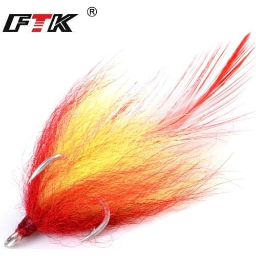 FTK Fishing Treble Hook Size 1#2#4#6# High Carbon Steel Hook With Colourful Fox Hair Triple Hook With Ribbon Fishing Tackle