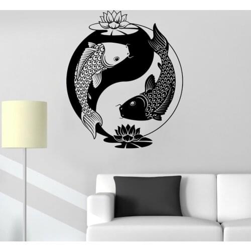Tai Chi Pattern Goldfish Vinyl Wall Murals Zen Oriental Design Wall Sticker Home Fitness Room Decor Chinese Fish Decals AZ561