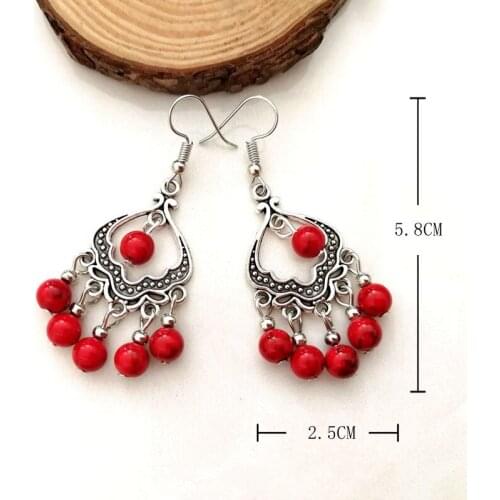 Retro Alloy Jewelry Ethnic Color Stone earrings exaggerated features multi-bead earrings