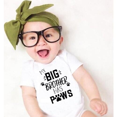 Funny My Big Brother Has Paws Summer Newborn Bodysuits Cute Infant Jumpsuit Baby Boys Girls Onesies Cotton Outfits Clothes