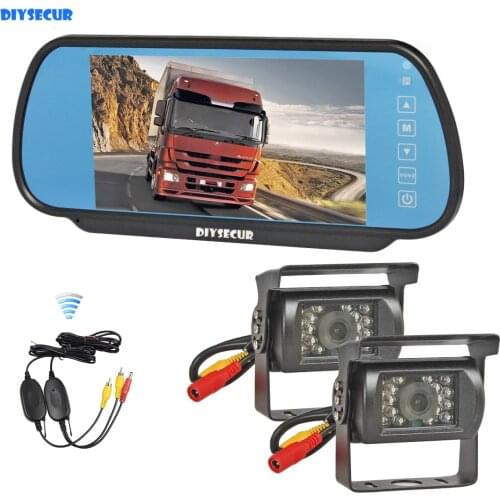 DIYSECUR Wireless 7" HD Mirror Monitor Car Monitor Waterproof CCD Rear View Car Camera for Truck Caravan Bus Van 1V2
