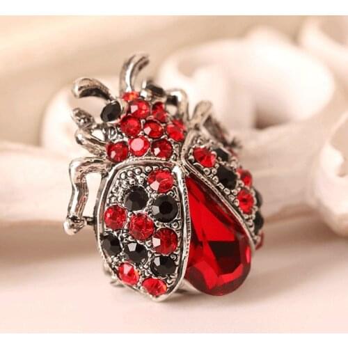 Ladybug Rhinestone Brooches Women Vintage Antique Brooch Ladies Party Dress Ornaments Jewelry Good Gift