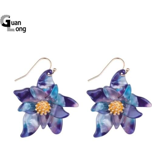 Guanlong Vintage Acetic Acid Acrylic Flower Long Big Earrings for Women Crystal Acetate Resin Hanging Earings Fashion Jewelry