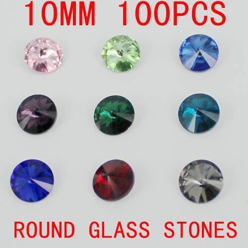10mm 100pcs 1122 Rivoli Crystal Silver Shade Stones Round Pointed Imitation Glass Beads DIY Jewelry Making Accessories