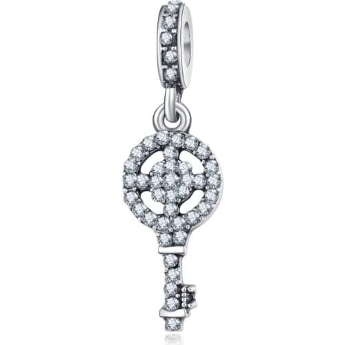 5PCS Fashion Silver Plated Pink/White Crystal Key Charm European Alloy Pendant Fit DIY Women Bracelet&Bangle Jewelry Making