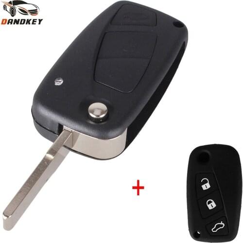 Dandkey For FIAT 3 Button Punto Ducato Stilo Panda Bravo Navy Flip Fob Black 3 BTN Folding Remote Key Shell With Silicone Cover