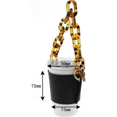PU Leather Hand-held Glass Cup Holder Detachable Chain Coffee Cup Outer Anti-scalding Cup Holder Drink Hot Water Cup Holder