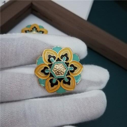 European and American court antique relief blue enamel exotic totem flower brooch brooch female pin