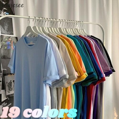 T-shirts Men Solid Plus Size S-3XL Loose Summer Basic Solid 19 Colors All-match Students Tees Unisex Leisure Harajuku Vintage