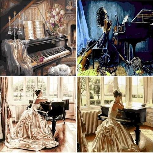 GATYZTORY Piano Girl Oil Painting By Numbers Kits For Adults Children 40x50cm Frame Unique Gift Modern Home Wall Craft