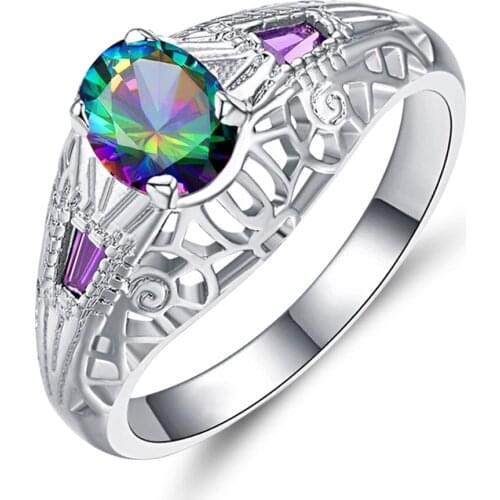 Hainon New Fashion Charming Party Wedding Engagement Jewelry Rings Purple & White CZ Silver Color Hollow Rings Jewelry Gifts